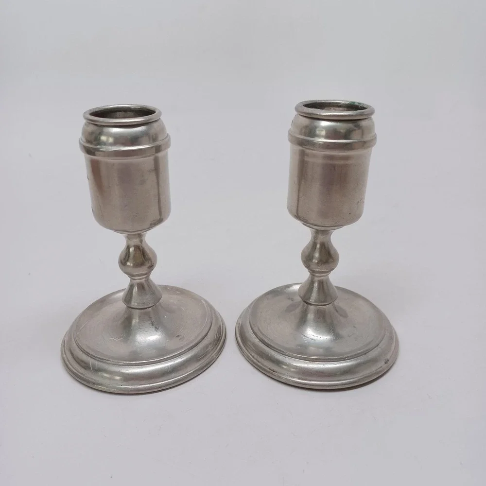 Royal Daalderop Pewter Candlesticks Set of 2 Made in Holland Vintage Silver 4.5